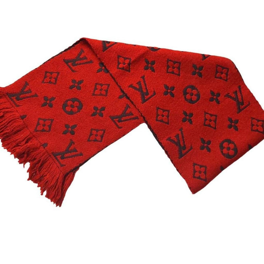 Louis Vuitton LV Red Black Shine Monogram Logomania Scarf Pre-Owned